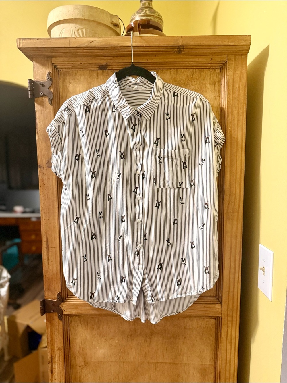 Jane + Delancey French Bulldog Striped Short-Sleeve Button-Up Shirt - Size M